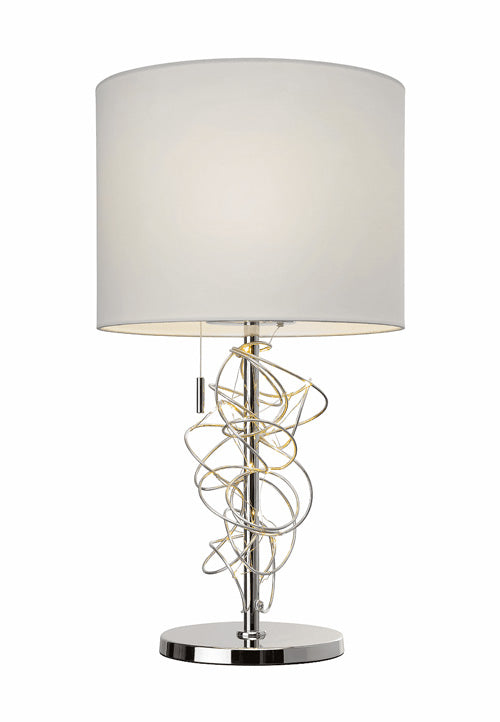 Design Tischlampe Jewel mit Leuchtdraht Stoffschirm weiß