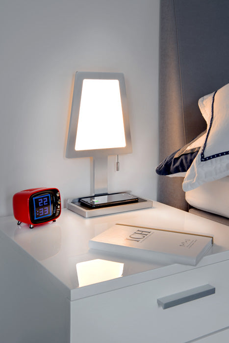 LED Tischlampe mit Handy-Ladefunktion Steve Phone Alu rund