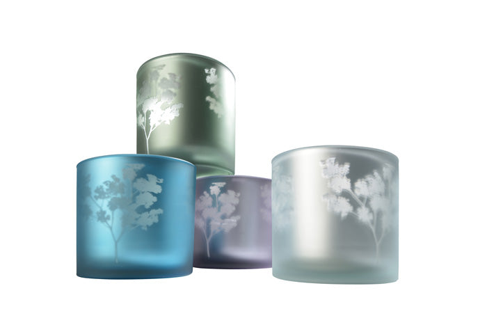 Windlicht Vase aus Glas blau silber mit Blumen 10cm