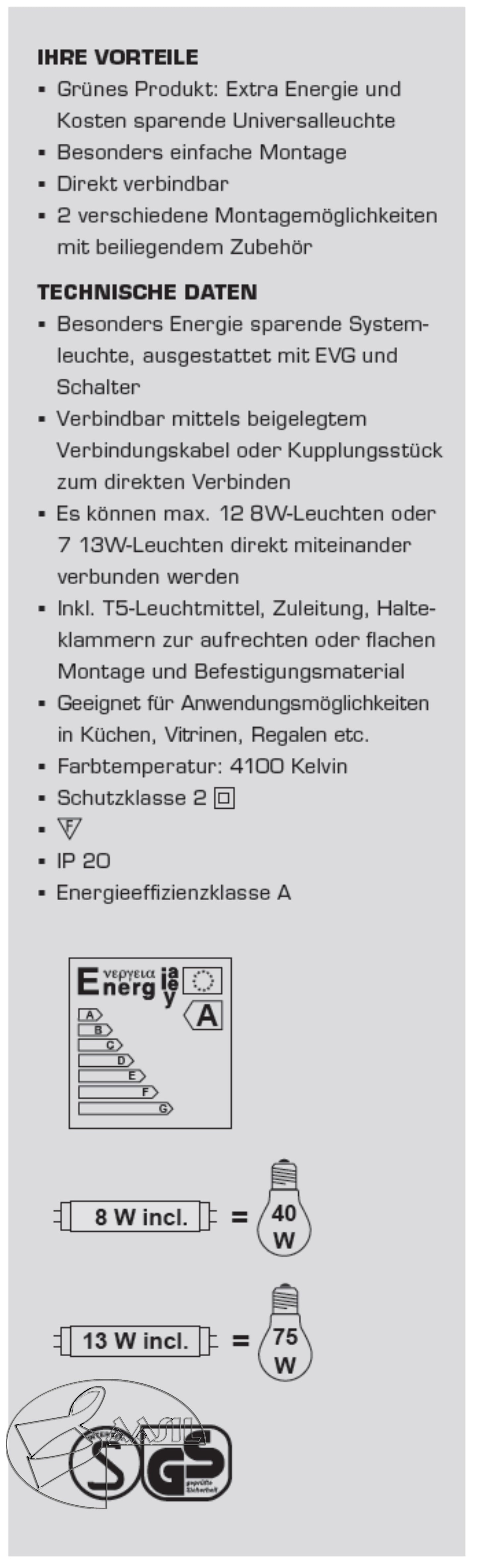 IOS CUT-CASE 6BOX Lichtleiste 13W EVG Schalter T5 13W 58,5cm silber Unterbauleuchte