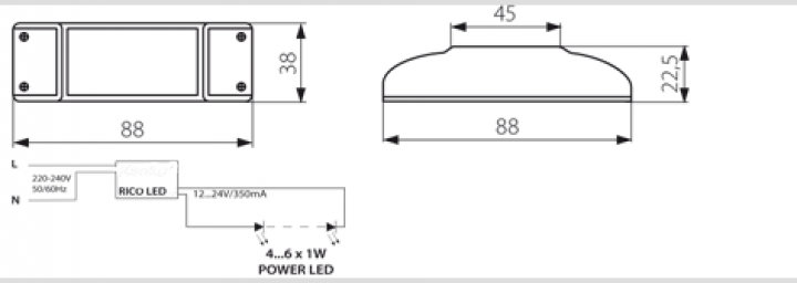 RICOLED 4-6W LED Transformator Treiber 6W 12V / 230V