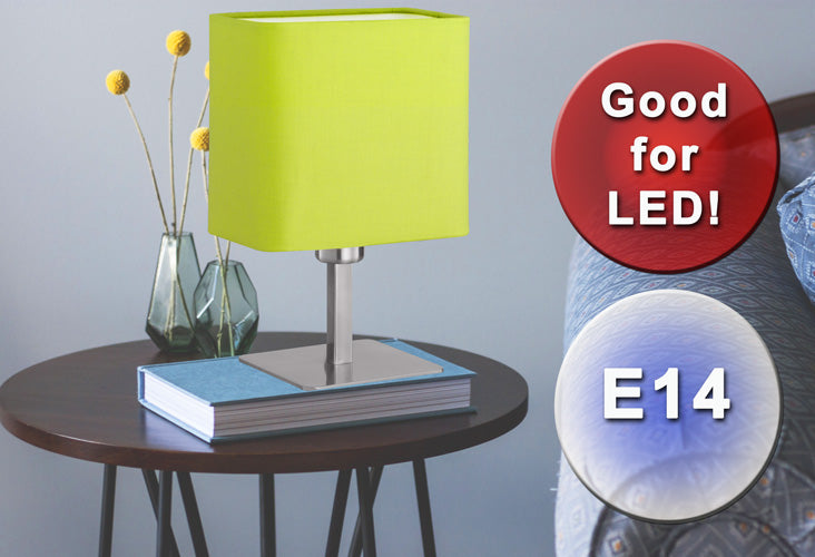 Kleine Tischlampe Sam mit grünen Stoffschirm