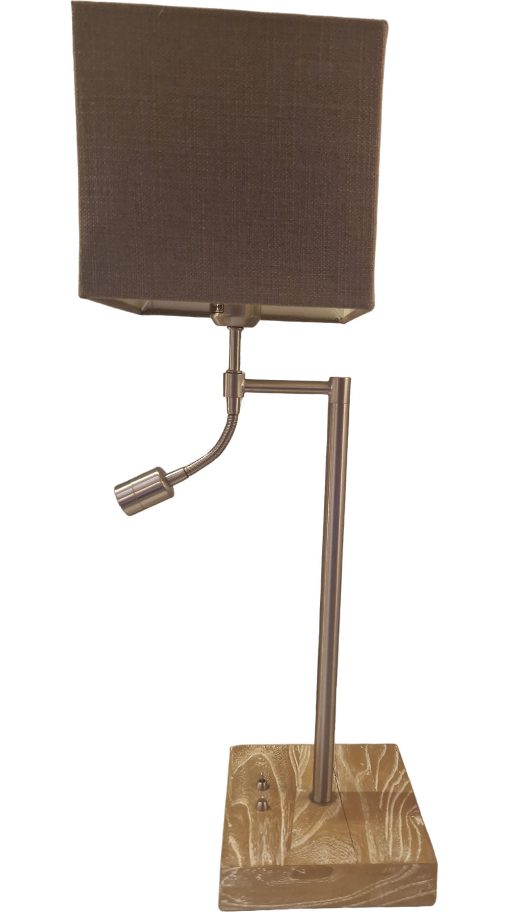Design Lampenfuß Tischlampe mit Lesearm rustikales Holz mit 2 Schaltern