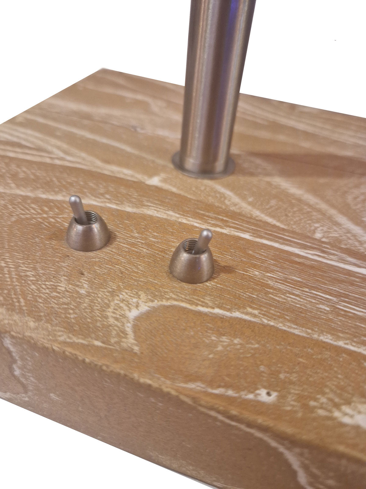 Design Lampenfuß Tischlampe mit Lesearm rustikales Holz mit 2 Schaltern