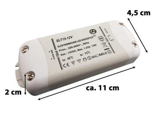 LED Trafo 15W, 12V DC, inkl. 6-fach Verteiler, LED Konverter 220-240V