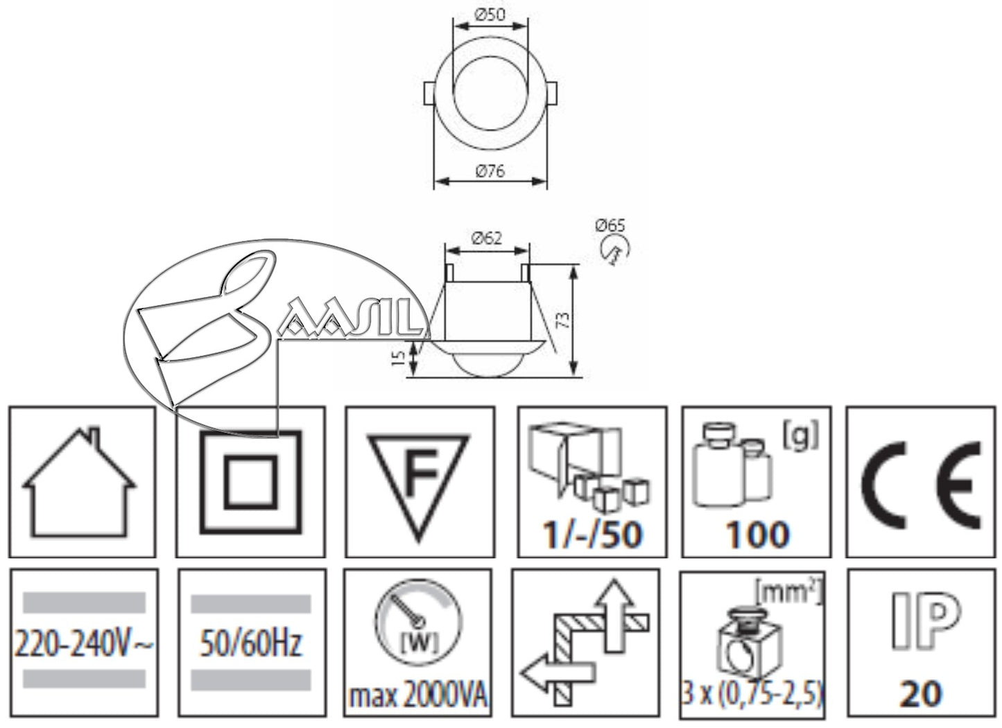MERGE JQ-Q Einbau Bewegungsmelder Sensor Einbausensor 600W 360° 5m Unt