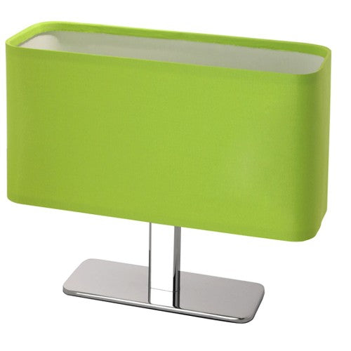 Moderne Stoff Tischleuchte oval chrom Linus grün Tischlampe