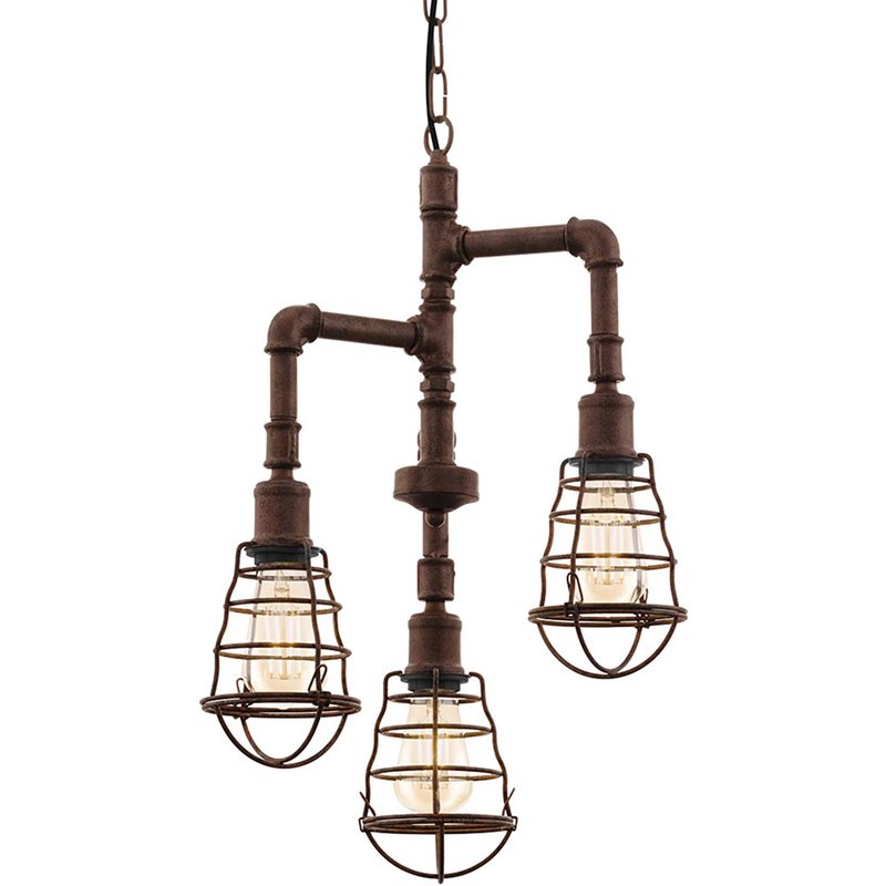 Esstischlampe Industrie Retro 3flg Port Seton rost braun E27 – Pendelleuchte E27