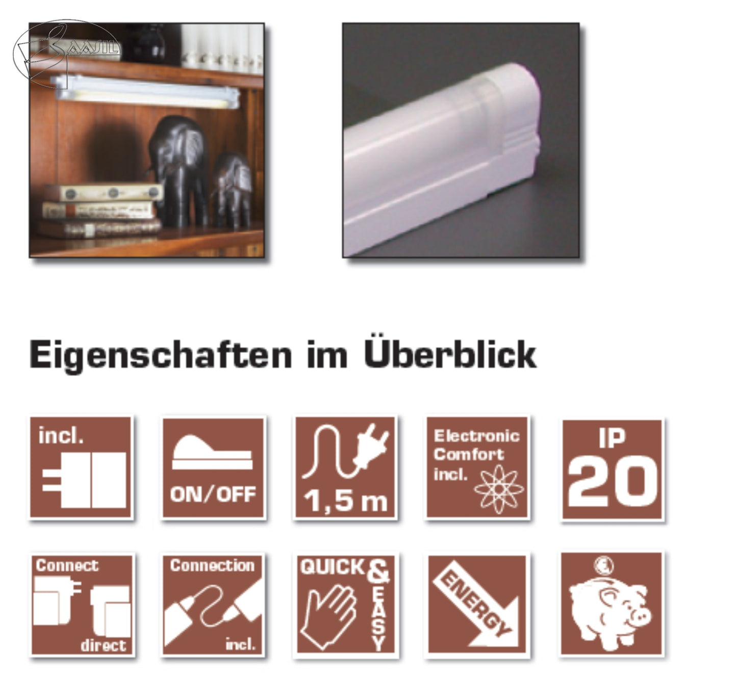 IOS CUT-CASE 6BOX Lichtleiste 13W EVG Schalter T5 13W 58,5cm silber Unterbauleuchte