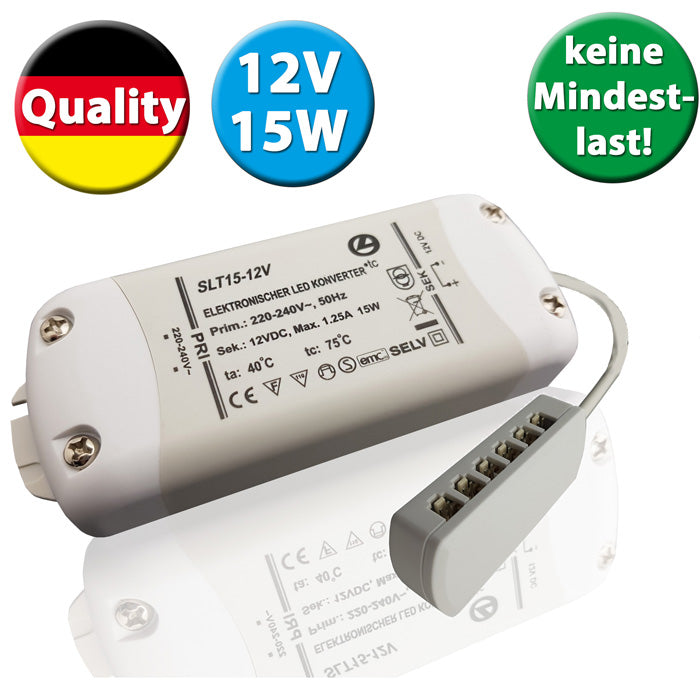 LED Trafo 15W, 12V DC, inkl. 6-fach Verteiler, LED Konverter 220-240V
