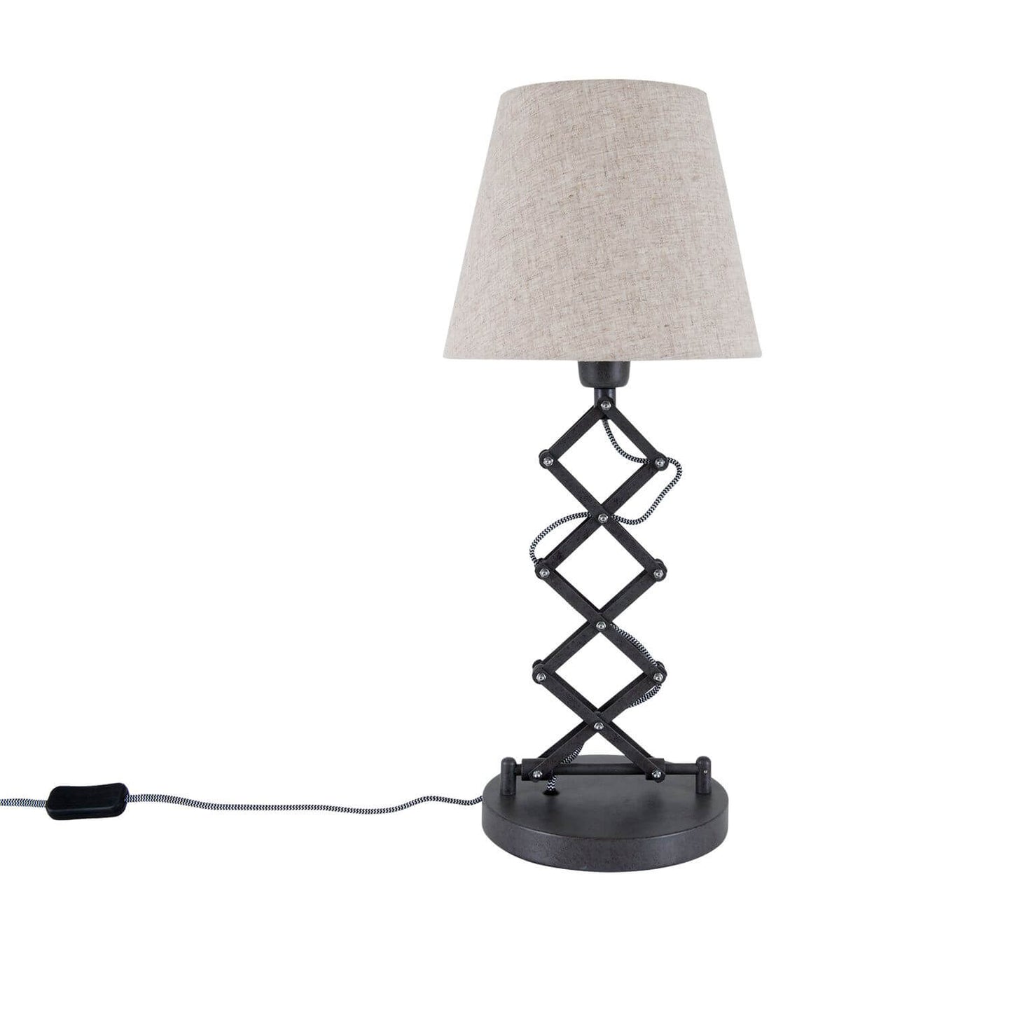 Tischlampe höhenverstellbar mit Scherenarm Stoffschirm beige E27