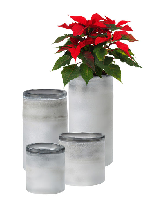 Gefrostete Blumenvase Windlicht aus Glas weiß XL
