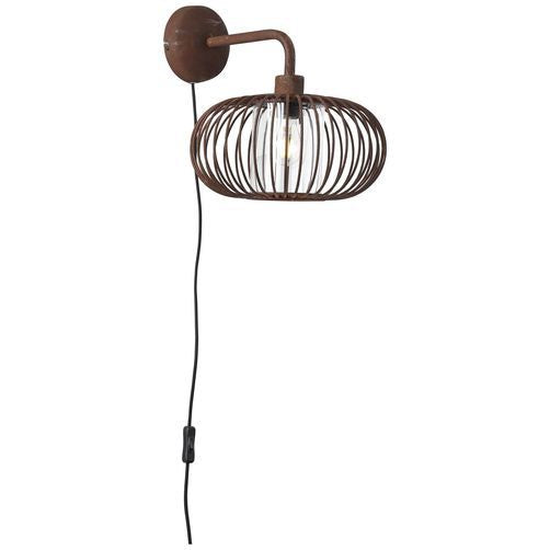 Wandlampe Willard Käfig Industriestil rostfarben mit Schalter und Stecker E27 – Wandleuchte LED