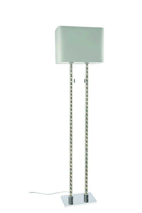 Design LED Stehlampe Double Lichtsäule Stoffschirm hellgrau – Stehleuchte E27