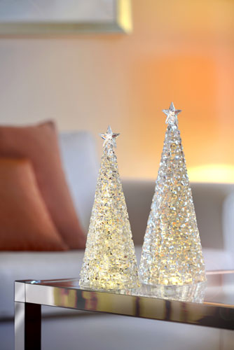 LED Weihnachtsbaum Glamour Schneekugel batteriebetrieben – Tischlampe / Tischleuchte / Nachttischlampe – Weihnachtsdeko LED