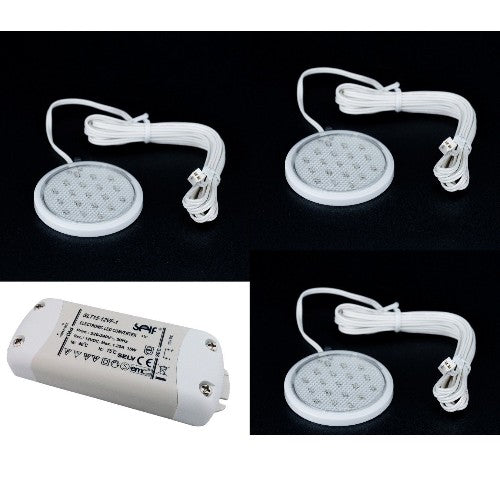19er 3x1W LED Unterbauleuchte Flach inkl LED Trafo – Einbaustrahler IP20, dimmbar