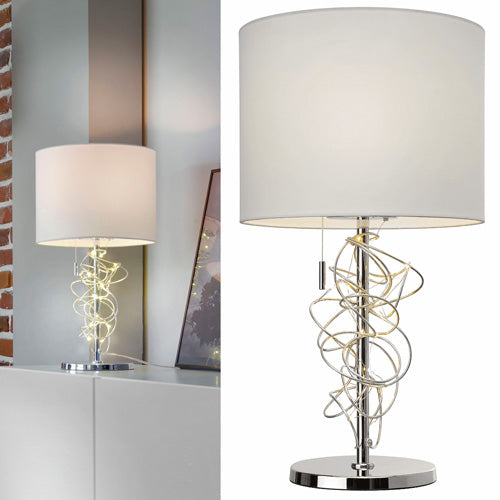 Design Tischlampe Jewel mit Leuchtdraht Stoffschirm weiß Tischlampe