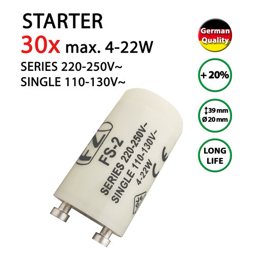 30 x Starter für Leuchtstoffröhren Leuchtstofflampen 4-22W