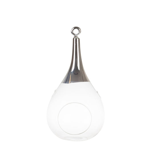 Taura Chrom silber klein Windlicht zum aufhängen Glas Hängedekoration mundgeblasen, handbemalt