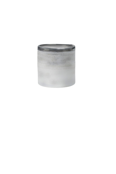Gefrostete Blumenvase Windlicht aus Glas weiß mittel mundgeblasen, Handwerkskunst