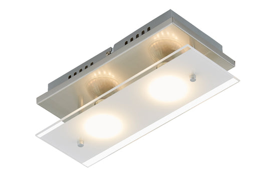 Kleine LED Wandlampe Deckenlampe aus Glas satiniert 2flg 12x27cm – Deckenleuchte dimmbar, GU10