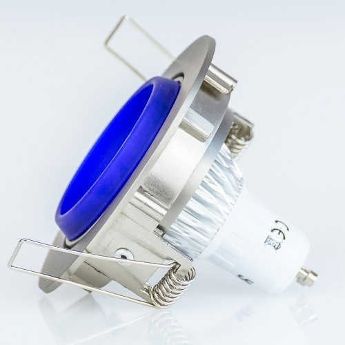 Glas Einbaustrahler GU10 230V Einbauspot rund blau – Einbaustrahler IP20, schwenkbar, 50mm