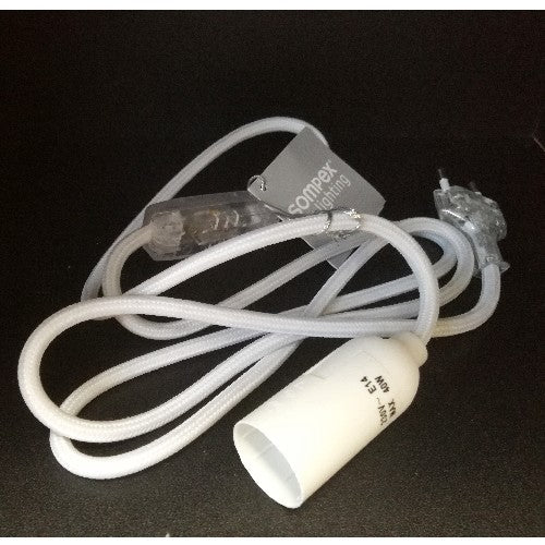 E14 Lampen Fassung m. Schalter Stecker Textil weiß