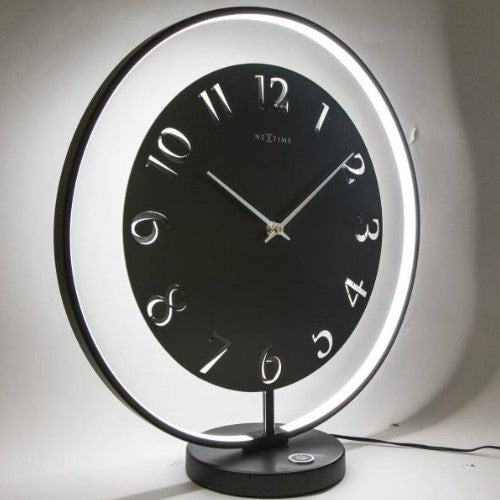 Dimmbare LED Tischleuchte beleuchtete Tischuhr schwarz Tischlampe