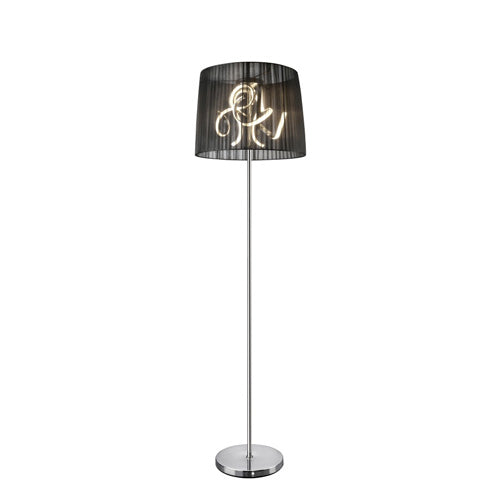 Design LED Stehlampe Organza mit edlen schwarzen Stoffschirm – Stehleuchte dimmbar