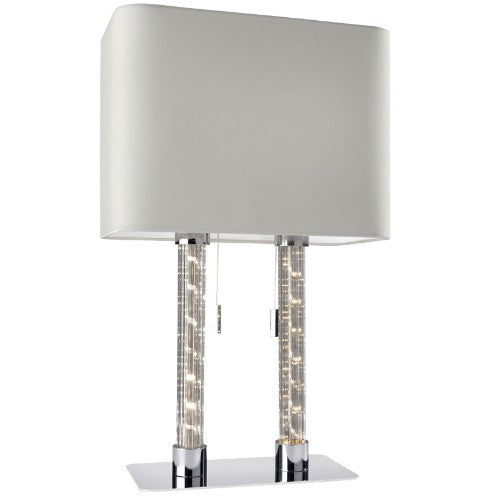 Ovale Tischleuchte mit LED Lichtsäule Double Stoff hell grau Tischlampe