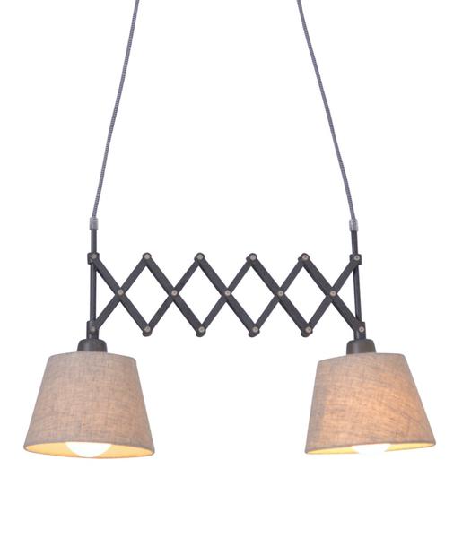 Esstischlampe mit Scherenarm 2flg Breite ausziehbar Stoffschirme beige – Pendelleuchte E27