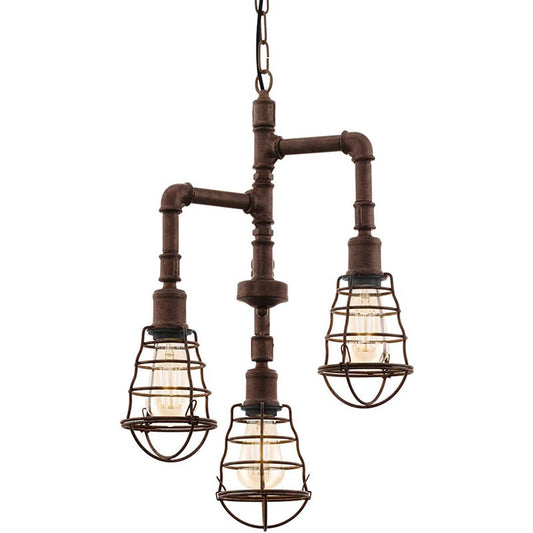 Esstischlampe Industrie Retro 3flg Port Seton rost braun E27 – Pendelleuchte E27