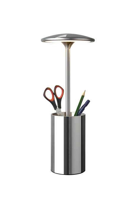 LED Schreibtischlampe Pott Chrom leuchtender Stiftehalter Tischlampe