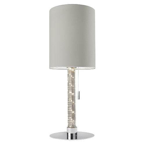 Runde Tischleuchte mit LED Lichtsäule Single Stoff hell grau Tischlampe