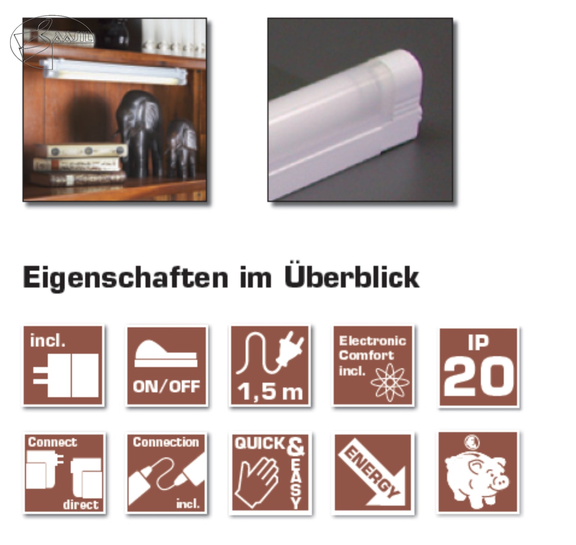 IOS CUT-CASE 6BOX Lichtleiste 13W EVG Schalter T5 13W 58,5cm silber Unterbauleuchte