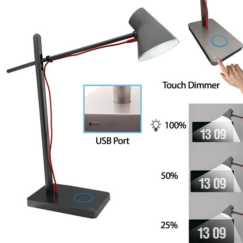 LED Schreibtischlampe dimmbar grau mit USB Anschluss Tischlampe