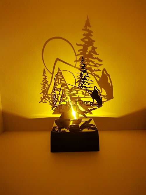 LED Tischlampe mit Schattenspiel Shadow Motiv Hütte Tischlampe