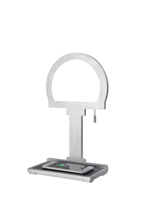 LED Tischlampe mit Handy-Ladefunktion Steve Phone Alu rund Tischlampe
