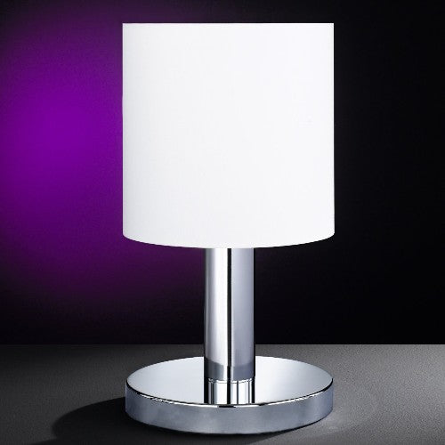Stoff Tischleuchte in Chrom mit Touch Dimmer Nada Tischlampe