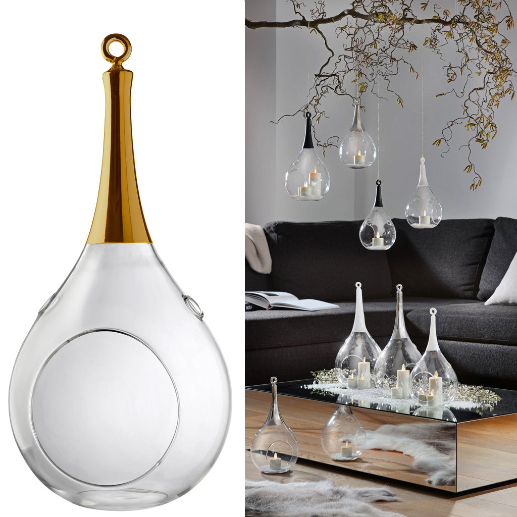 Taura gold mittel Windlicht zum aufhängen Glas 