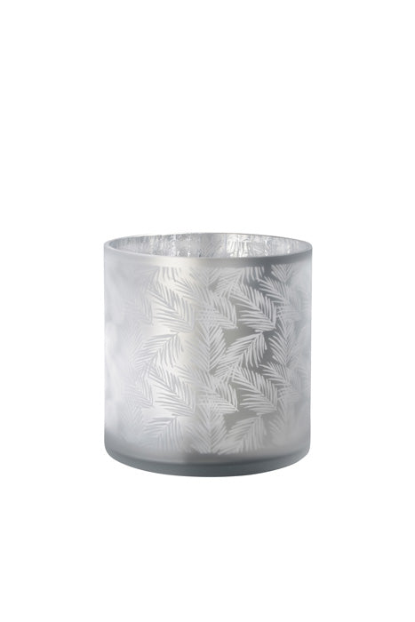 Vase Übertopf aus Glas hellgrau weiß silber mit Farn 20cm Glas