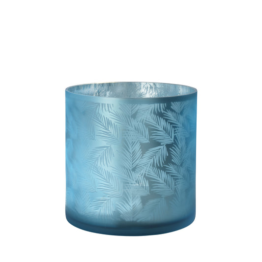 Windlicht Vase blau silber aus Glas mit Blattmuster 24,5cm Glas