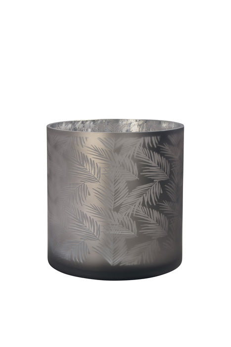 Vase Übertopf aus Glas grau mit Blattmuster 20cm Glas