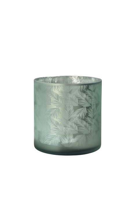 Vase Übertopf aus Glas grün silber mit Blattmuster 20cm Glas