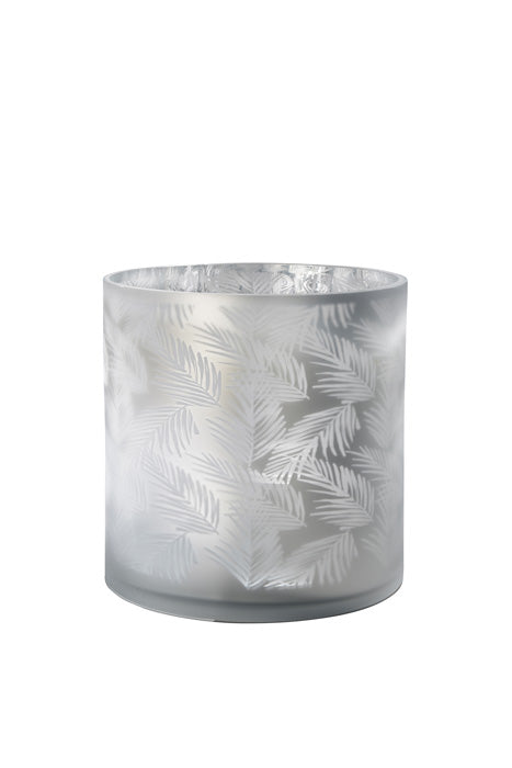 Vase Übertopf aus Glas hellgrau weiß silber mit Farn 24,5cm Glas