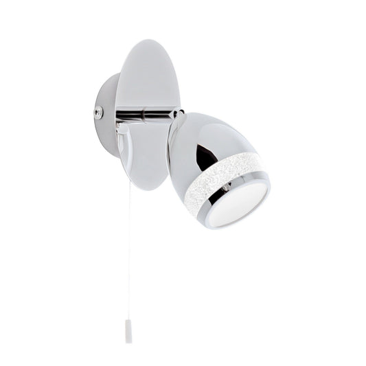 Wandlampe LED mit Zugschalter Chrom Leselampe Glitzer IP44