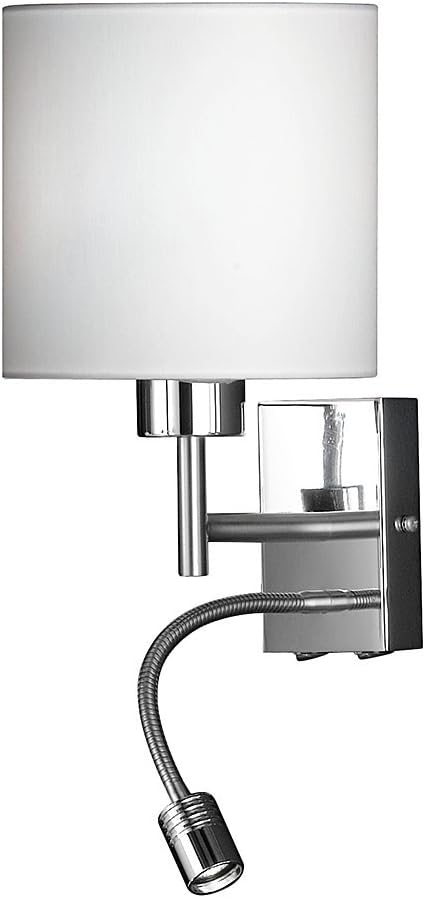 Wandlampe Mainz mit Stoffschirm weiß und LED Schwanenhals Lesearm 2 Schalter – Wandleuchte LED, dimmbar