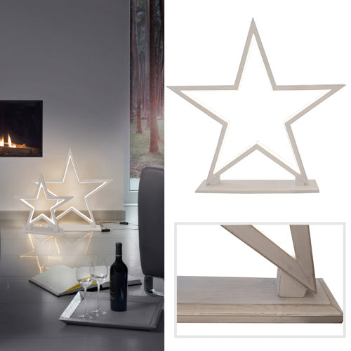 LED Stern Tischlampe Holz weiß Weihnachtsstern 53 cm – Tischleuchte / Nachttischlampe / Hockerlampe – Weihnachtsdeko LED