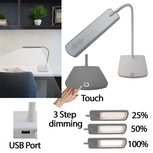 LED Schreibtischlampe Touch dimmbar silber weiß mit USB Anschluss Tischlampe