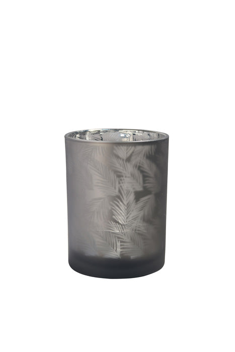 Windlicht Vase aus Glas grau mit Blattmuster 10cm Glas